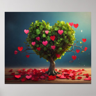 Poster Conception de la Saint Valentin, Coeur sur les arb