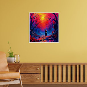 Poster Conception de la solitude de la fille de la forêt 