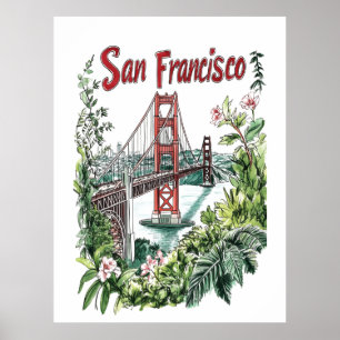 Poster Conception de l'aquarelle du pont du Golden Gate d