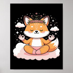 Poster Conception de mandala de pose de lotus de renard d