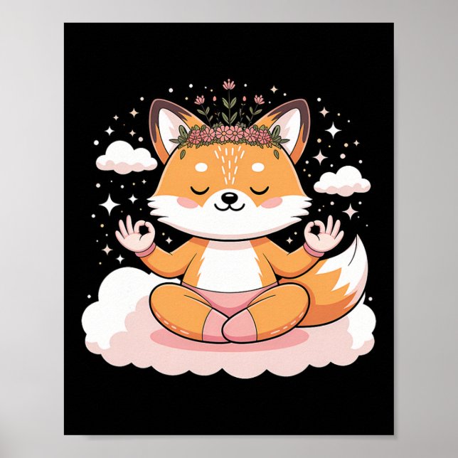 Poster Conception de mandala de pose de lotus de renard d (Devant)