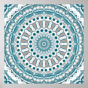 Poster Conception de mandala radiante sarcelle et crème