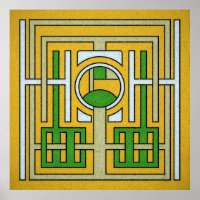 Conception de Maze Abstrait géométrique jaune et v