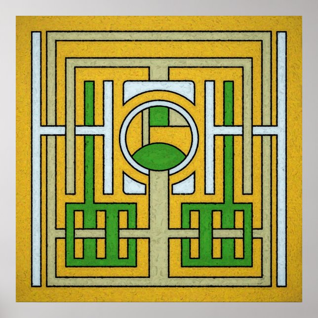 Poster Conception de Maze Abstrait géométrique jaune et v (Devant)