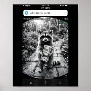 Poster Conception de mème de caméra de porte Raccoon Cash