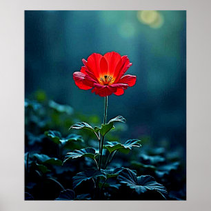 Poster Conception de mise au point sur une seule fleur ro