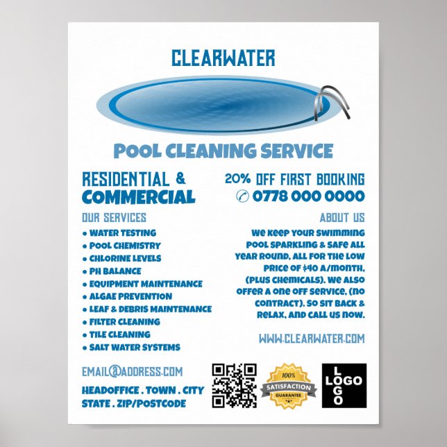 Poster Conception de piscine ronde, Service de nettoyage  (Devant)