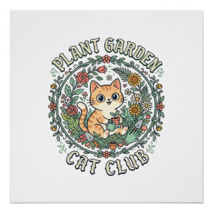 Poster Conception de plante de jardin de chat drôle - Pla