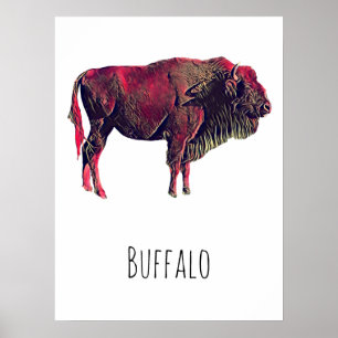 Poster Conception de portrait de buffle pour animal bison