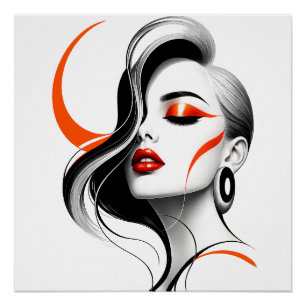 Poster Conception de portrait de femme abstraite de luxe