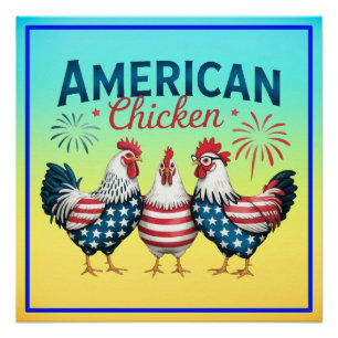 Poster Conception de poulet américain patriotique du 4 ju