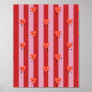 Poster Conception de rayures rouges et roses avec de peti