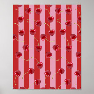 Poster Conception de rayures rouges et roses avec des cer