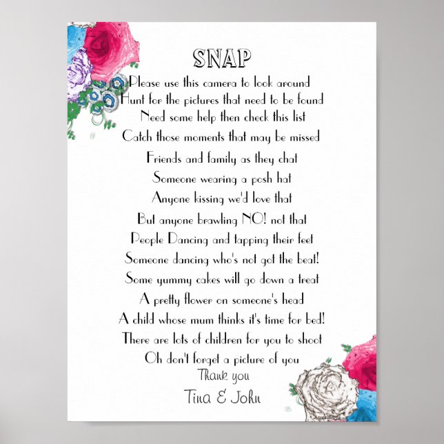 Poster Conception de rose belle mariage photo jeu (Devant)