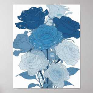 Poster Conception de ROSES BLEUES argentées audacieuses