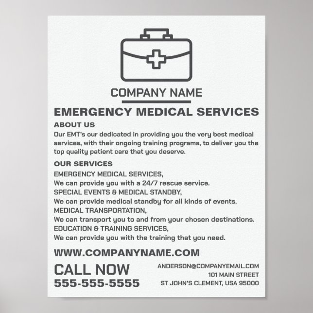 Poster Conception de sac Médicale, EMT, publicité paraméd (Devant)