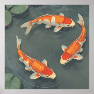 Poster Conception de sérénité d'étang de carpes koï graci