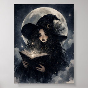 Poster Conception de sorcière gothique pleine lune    