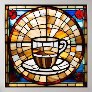 Poster Conception de tasse à café avec effet vitrail