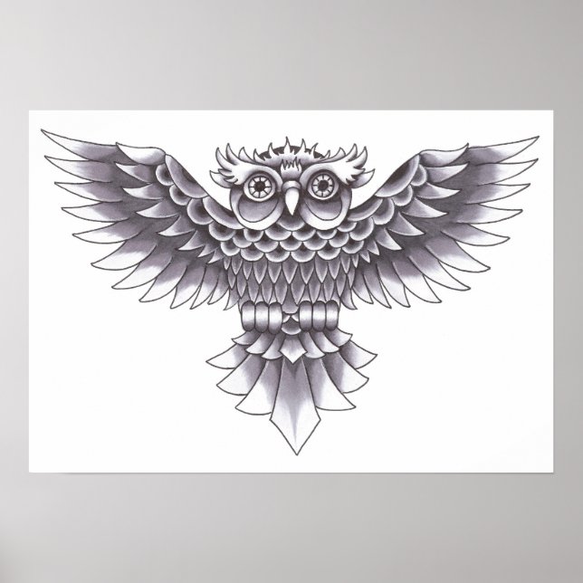 Poster Conception de tatouage de hibou de l'ancienne écol (Devant)