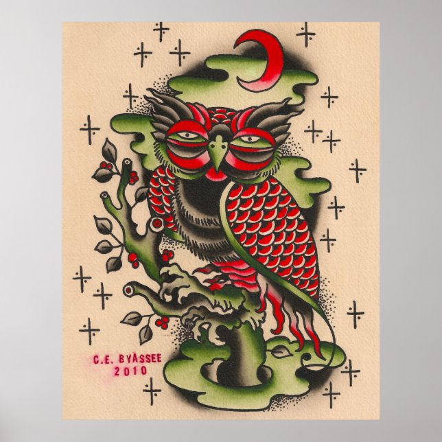 Poster Conception de tatouage d'hibou russe (Devant)
