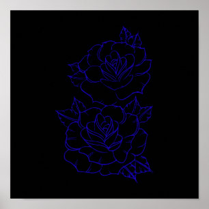 Poster Conception de tatouage en ligne art rose bleue dou