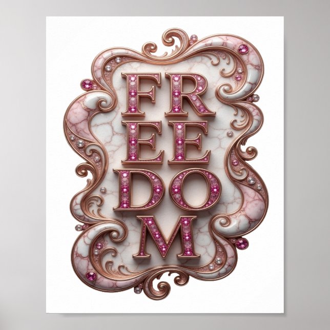 Poster Conception de texte LIBERTÉ Rose Cool (Devant)