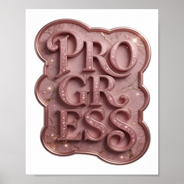 Poster Conception de texte PROGRÈS Rose Magnifique (Devant)