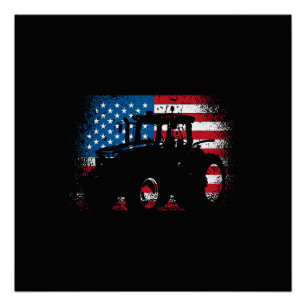 Poster Conception de tracteur drapeau USA pour agriculteu