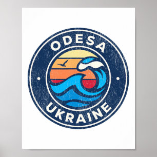 Poster Conception de vagues nautiques vintage d'Odesa Ukr