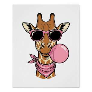 Poster Conception de vecteur de chewing-gum de girafe de 