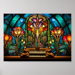 Poster Conception de vitrail d'orgue à tuyaux Art Nouveau