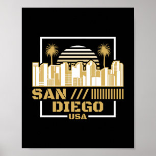Poster Conception de voyage de la skyline rétro de San Di