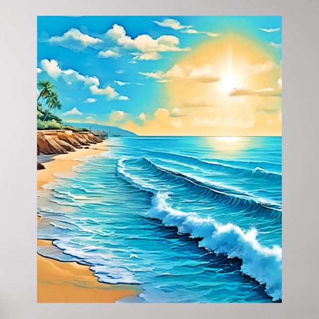 Poster Conception des vagues de plage éclairées (Devant)