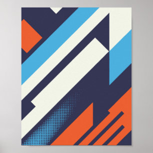 Poster Conception diagonale en bleu, orange et blanc