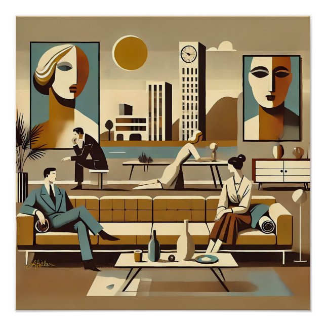 Poster Conception d'intérieur d'art de salon de style mil (Devant)