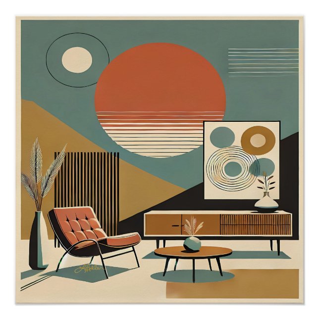 Poster Conception d'intérieur de milieu de siècle Salon d (Devant)