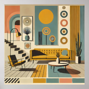 Poster Conception d'intérieur de milieu de siècle Salon d