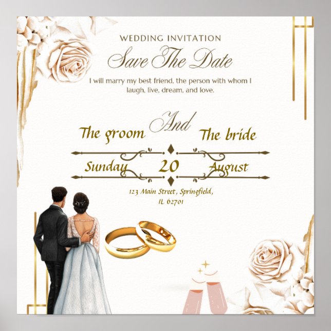 Poster Conception d'invitation de mariage élégante - Beau (Devant)