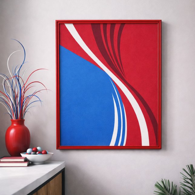 Poster Conception d'onde Abstraite rouge, bleue et blanch (Créateur téléchargé)