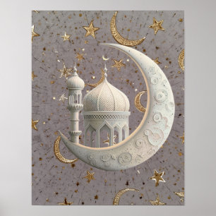 Poster Conception élégante de Ramadan en 3D avec croissan