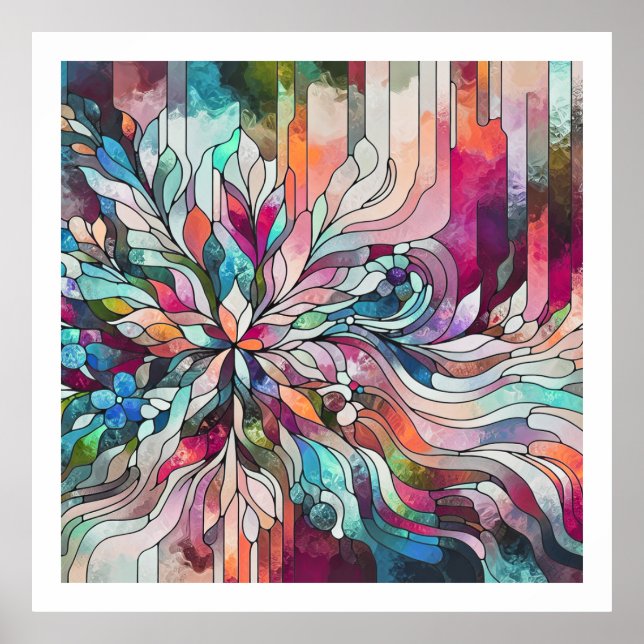 Poster Conception florale abstraite en verre coloré (Devant)