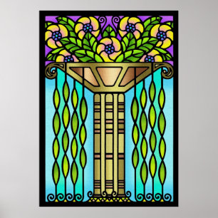 Poster Conception florale en verre de tache vintage d'art