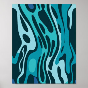 Poster Conception fluide avec des formes bleues et aqua