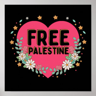 Poster conception graphique du coeur rose de la Palestine
