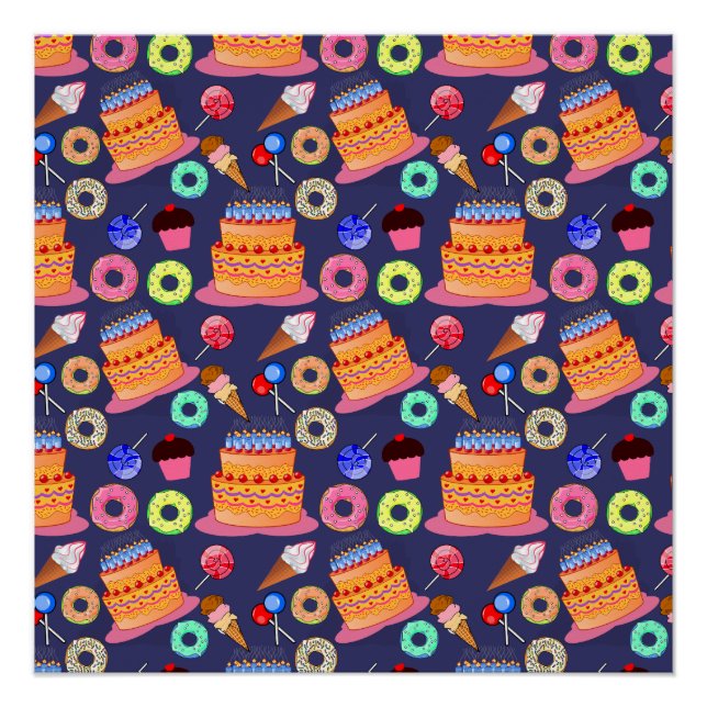 Poster Conception Motif de pâtisserie de gâteaux d'annive (Devant)