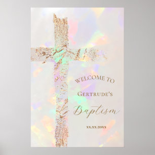 Poster conception opale fausse croix en feuille de Baptêm