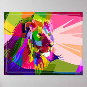 Poster Conception Pop Art Prismatique Colorée Lion-62501
