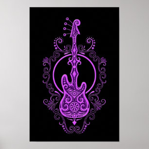 Poster Conception pourpre complexe de guitare basse sur