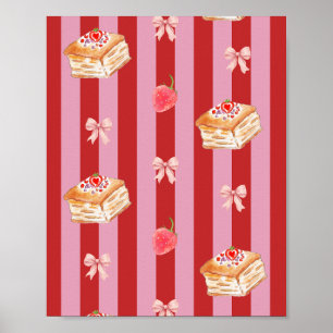 Poster Conception rayée rose et rouge avec motif de gâtea